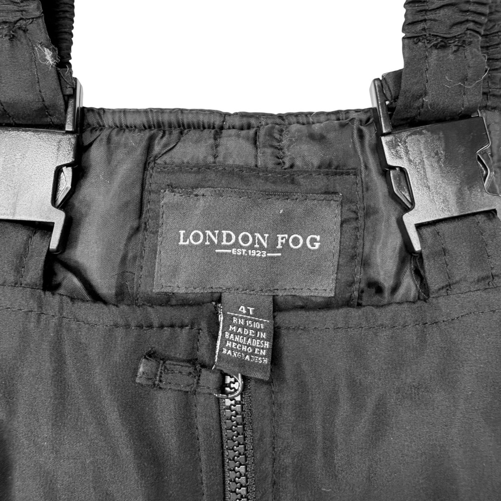 London Fog Black Snow Bibs Kids Size 4T Zipper Front‎ Adjustable Straps Gorpcore